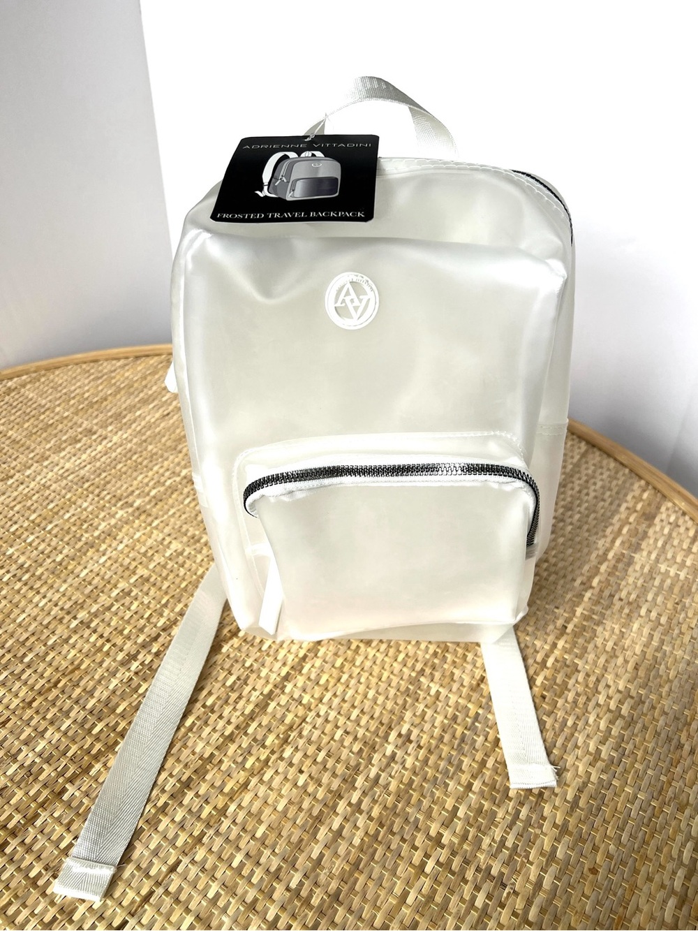 Adrienne Vittadini Frosted Travel Backpack translucent white NEW